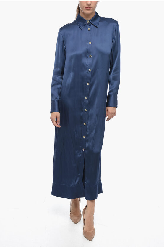 Shop Loulou Studio Long Sleeve Satin Shirt Dress