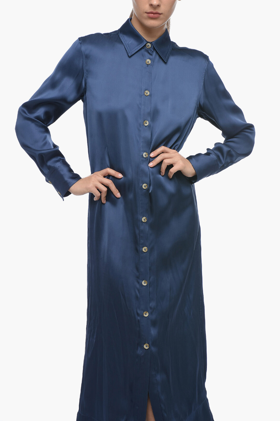 Long Sleeve Satin Shirt Dress