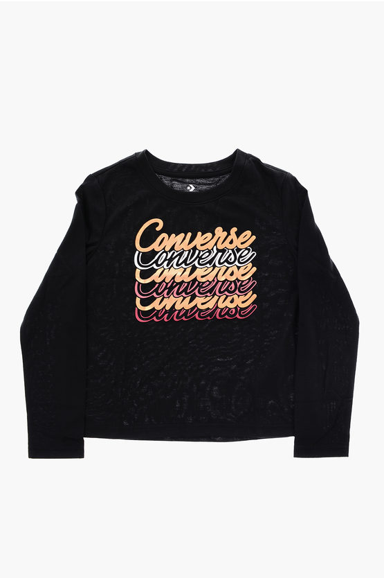 Converse Long Sleeve T-shirt With Printed Logo In Black