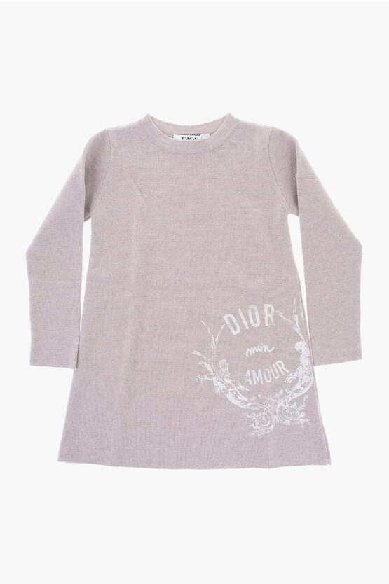 Shop Dior Long Sleeve Virgin Wool Dress