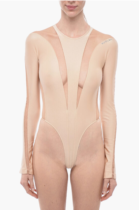 Shop Mugler Long Sleeved Bodysuit With See-throught Details