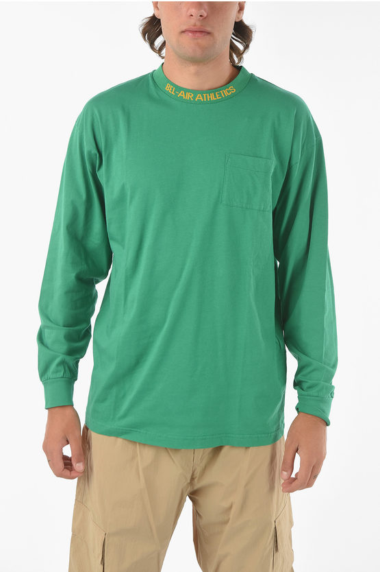Bel-air Athletics Long-sleeved Breast-pocket Academy Crest T-shirt In Green
