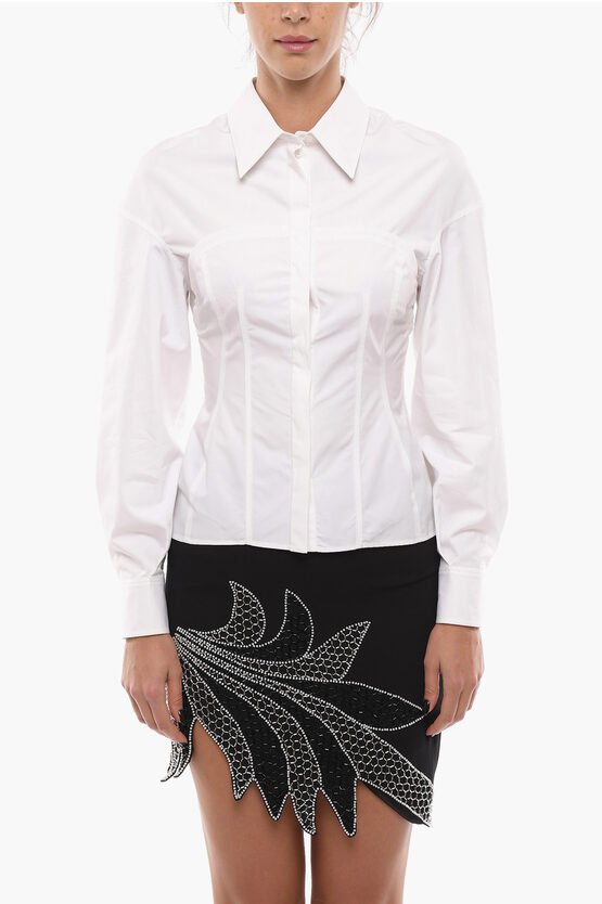 Alexander Mcqueen Long Sleeved Cotton Shirt With Corset Detail In White