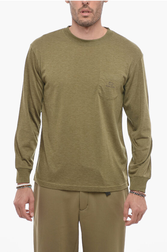 Shop Woolrich Long Sleeved Crew-neck T-shirt With Breast Pocket