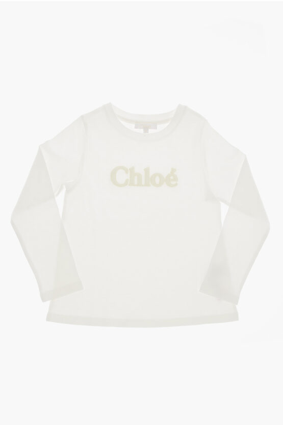 Shop Chloé Long Sleeved Crew-neck T-shirt With Embossed Logo