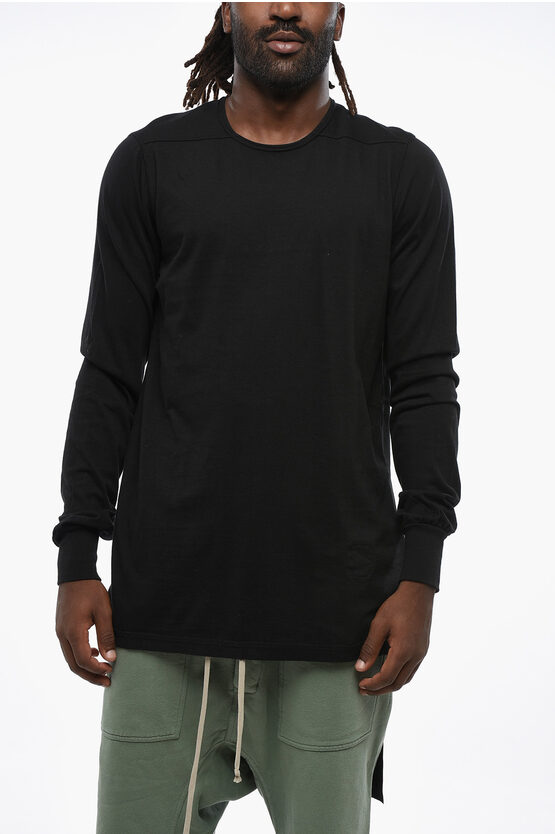 Rick Owens Long Sleeved Crew-neck T-shirt With Logoed Detail In Black