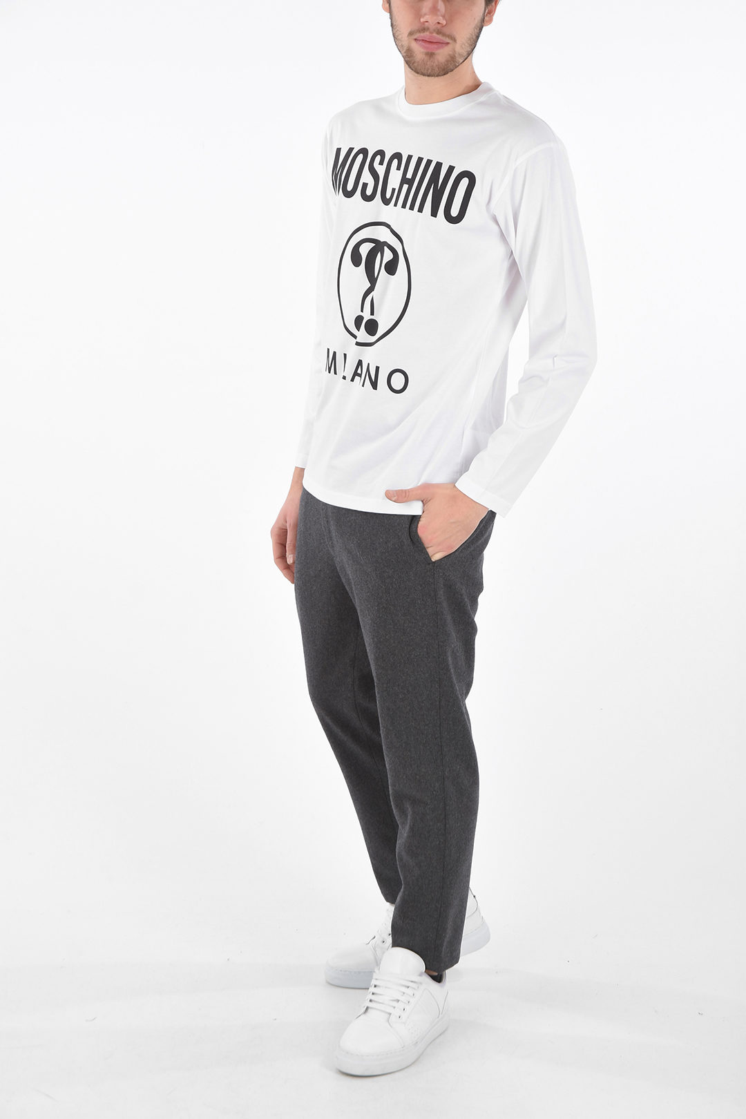 Moschino Long-sleeved Crew Neck T-Shirt with Maxi Logo men