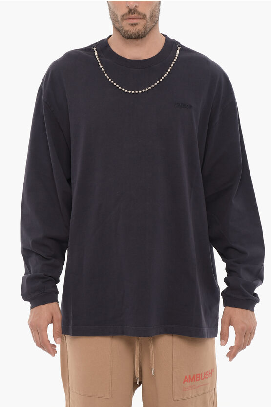 Ambush Long Sleeved Crew-neck T-shirt With Silver-tone Chain