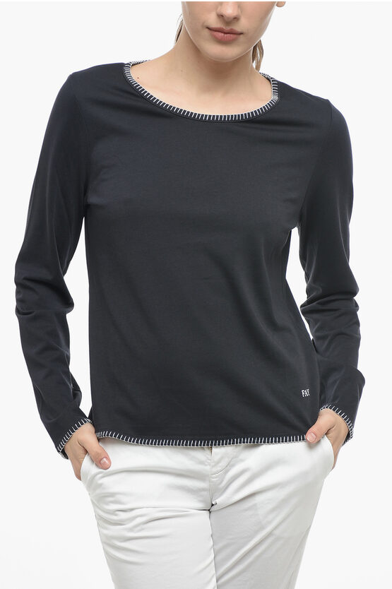 Fay Long Sleeved Crewneck T-shirt With Contrasting Seams Details In Black
