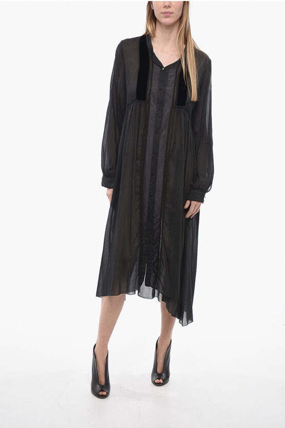 Forte Forte Long Sleeved Dress With Velour And Lace Details In Black