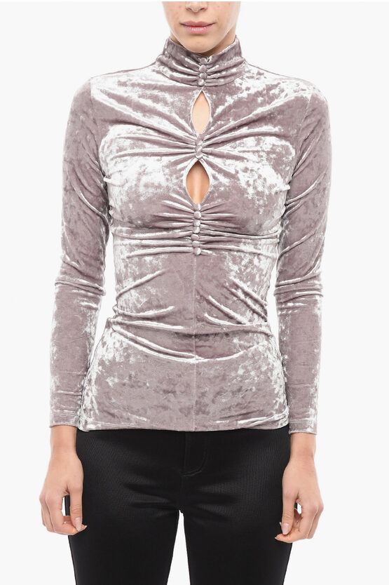 Isabel Marant Long Sleeved Gathered Chenille Top With Cutout In Gold