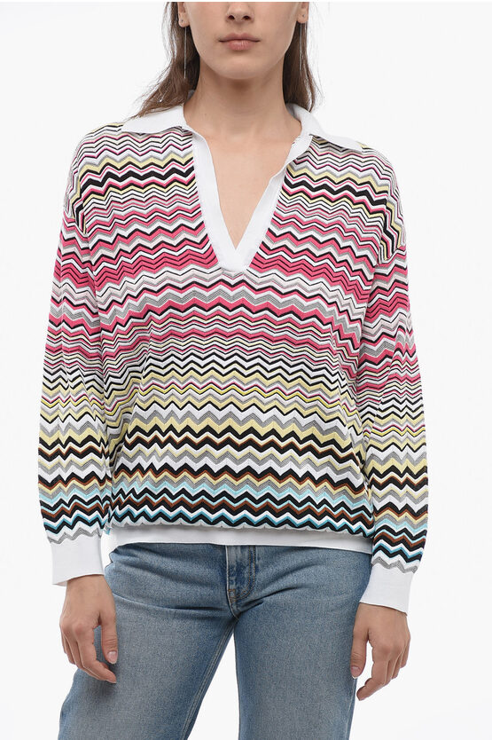 Missoni Long-sleeved Iconic Patterned Polo In Multi