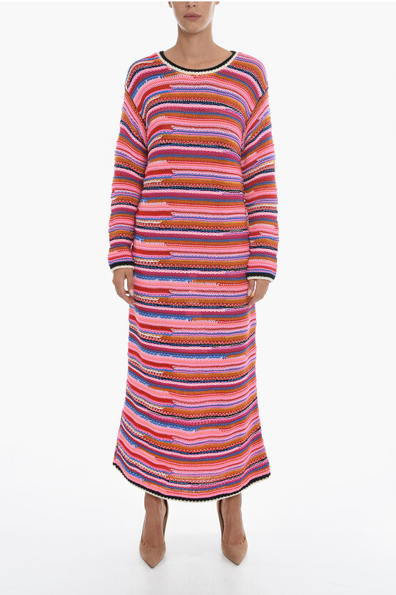 Dsquared2 Long Sleeved Knitted Wool Maxi Dress In Pink
