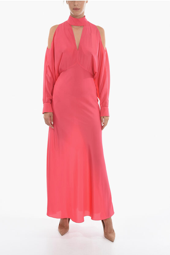Super Blond Long Sleeved Maxi Dress With Cutout In Pink
