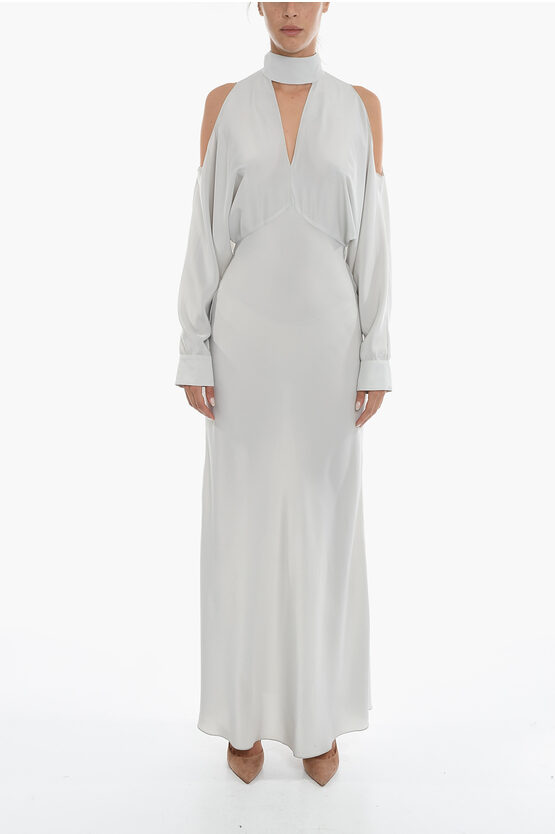 Super Blond Long Sleeved Maxi Dress With Cutout In White