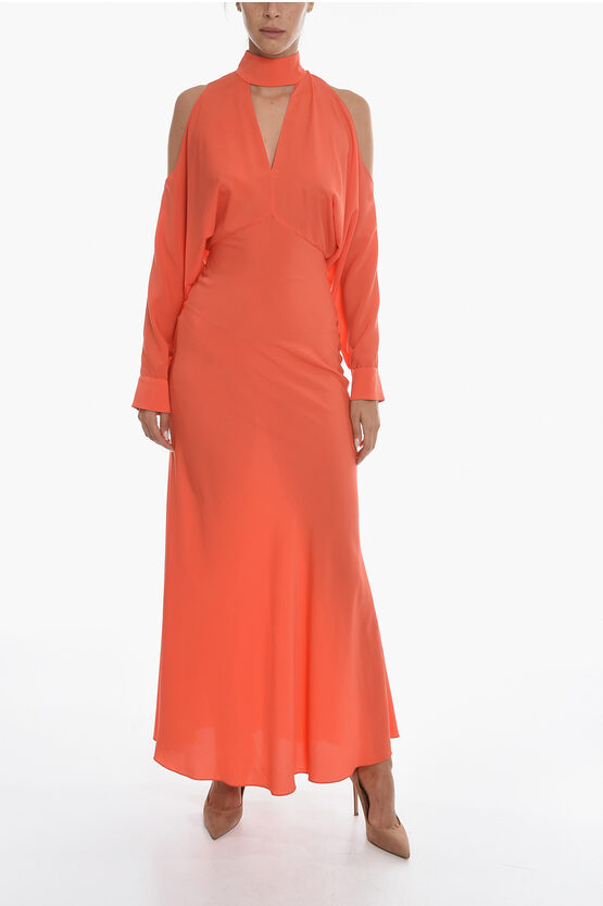 Super Blond Long Sleeved Maxi Dress With Cutout In Orange