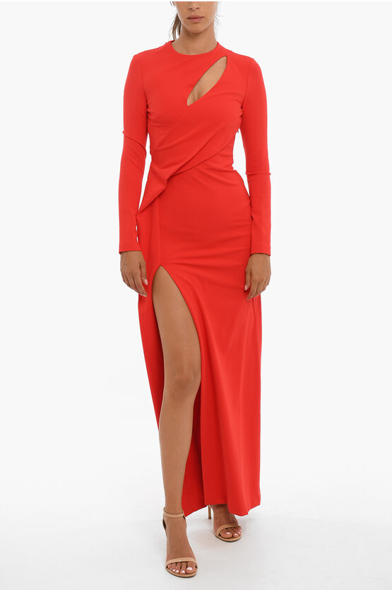 Alexander Mcqueen Long Sleeved Maxi Dress With Cutouts In Red