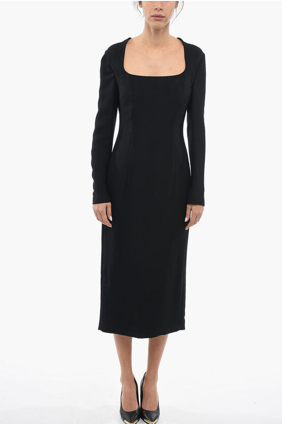 Prada Long Sleeved Maxi Sheath Dress Embelished With Necklace In Black