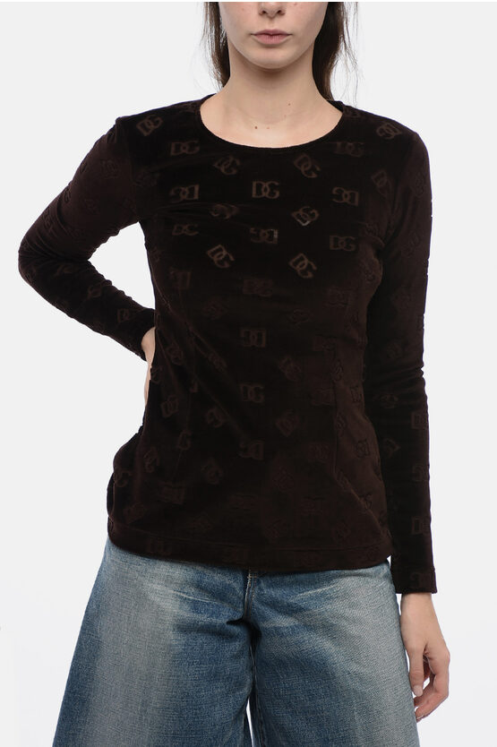 Shop Dolce & Gabbana Long-sleeved Monogram Velour Top