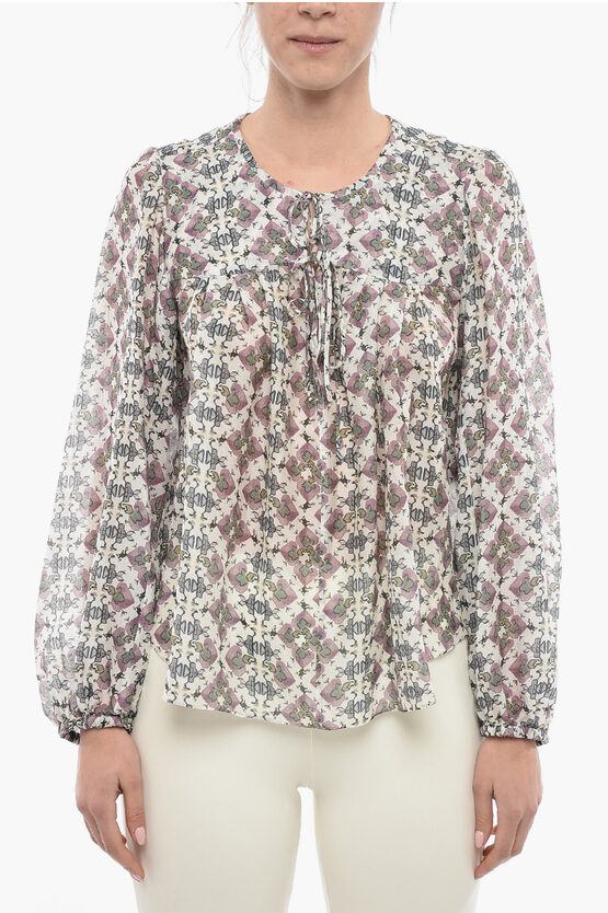 Isabel Marant Long Sleeved Printed Silk Blouse In Gray