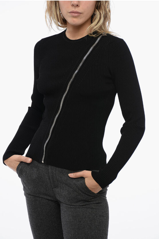 Shop Alexander Mcqueen Long-sleeved Ribbed Top With Zibbed Detail