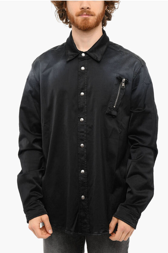 Diesel Long Sleeved S-tuyman Shirt With Snap Buttons In Black