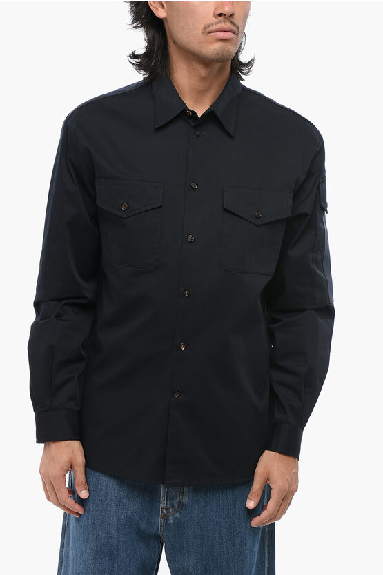 Alexander Mcqueen Long Sleeved Shirt With Logoed Band In Black