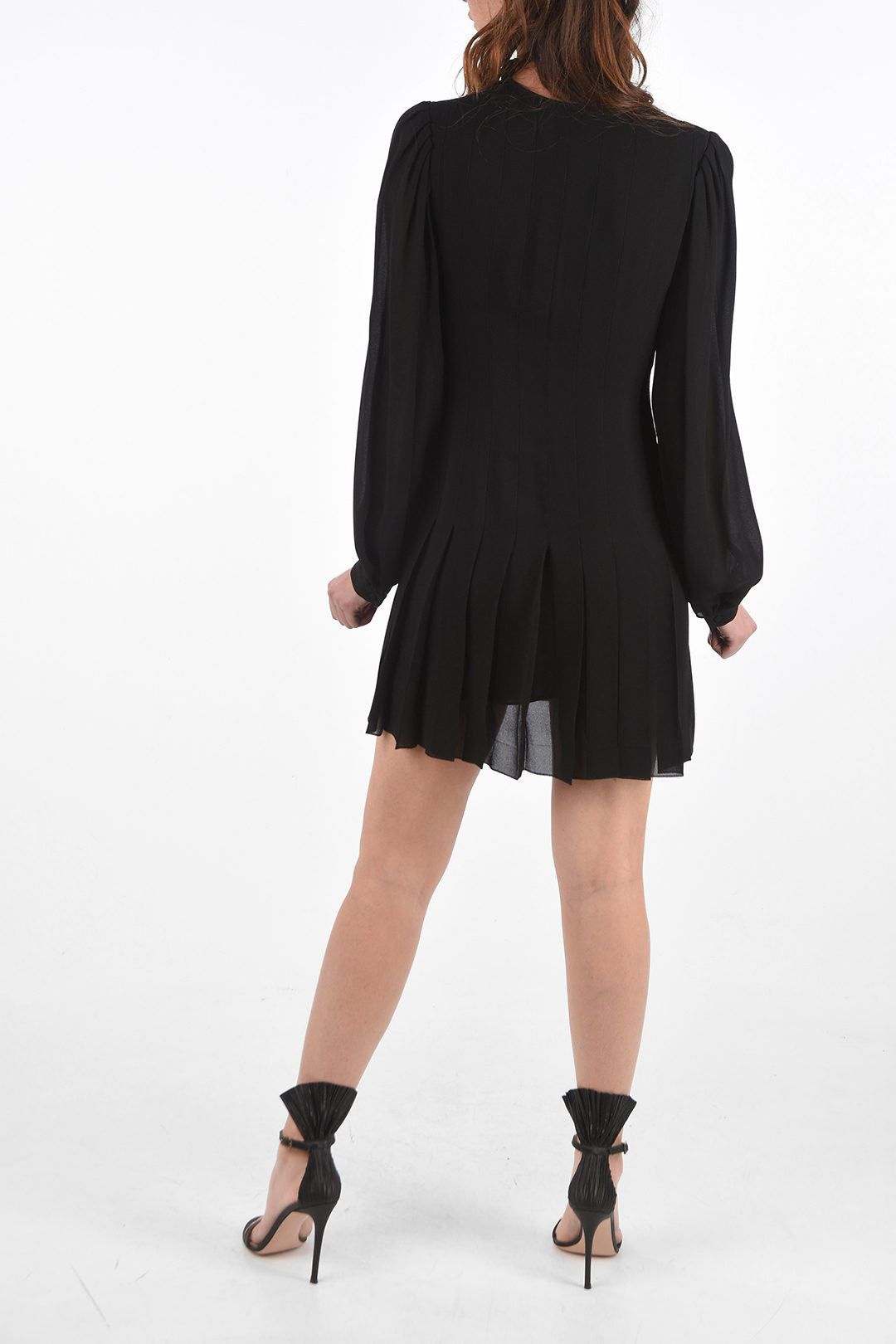 Saint Laurent Long-sleeved Short Dress with Pleated Skirt women