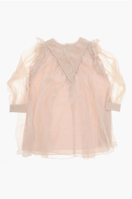 Shop Chloé Long Sleeved Silk Dress With Ruffles