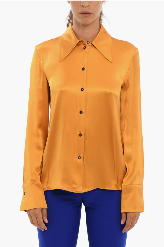 Jil Sander Long Sleeved Silk Shirt In Yellow