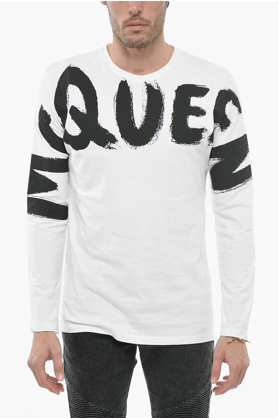 Alexander Mcqueen Long Sleeved T-shirt With Graffiti Print In Yellow