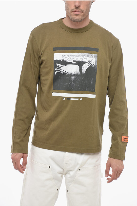 Heron Preston Long-sleeved T-shirt With Graphic Print In Green