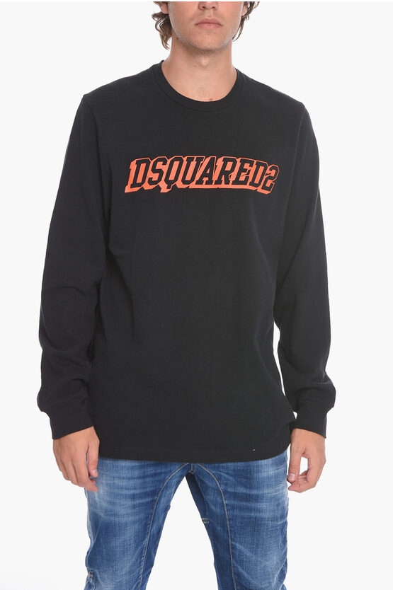 Dsquared2 Long-sleeved T-shirt With Logo Print In Black