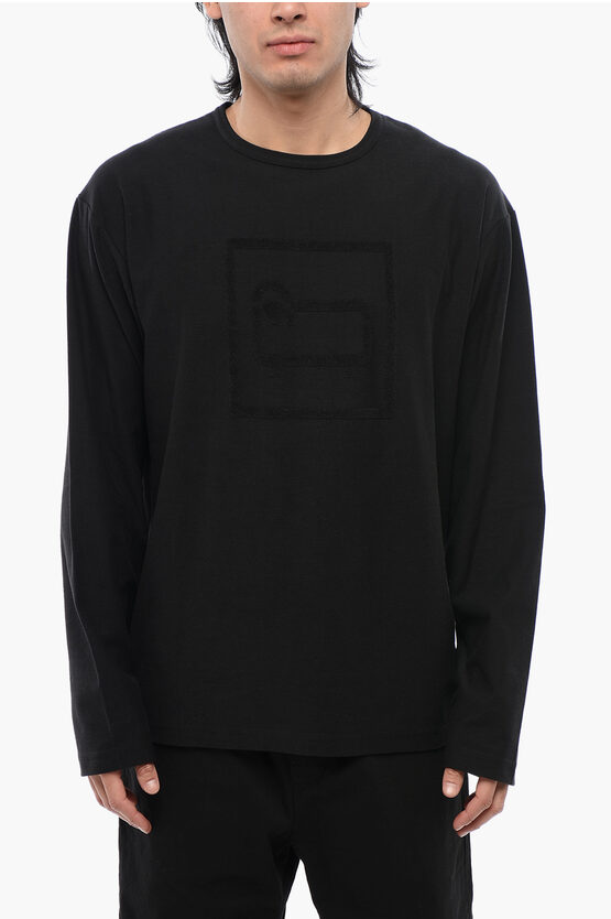 WOOLRICH LONG SLEEVED T-SHIRT WITH TONE-ON-TONE LOGO