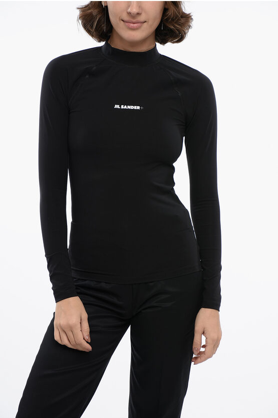 Jil Sander Long-sleeved Tech Fabric Top With Printed Logo
