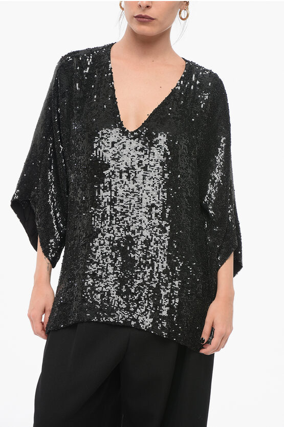 P.A.R.O.S.H LONG SLEEVED TOP WITH ALLOVER SEQUINS