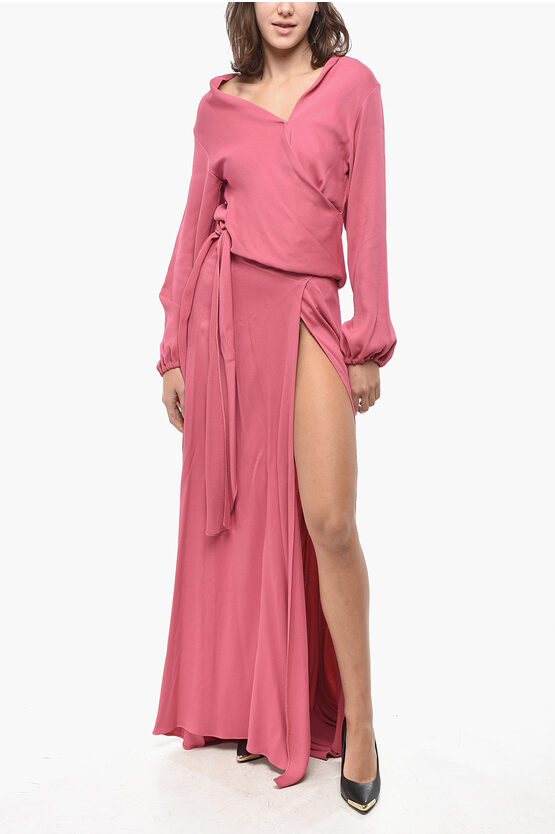 Super Blond Long Sleeved Wrap Maxi Dress In Neutral