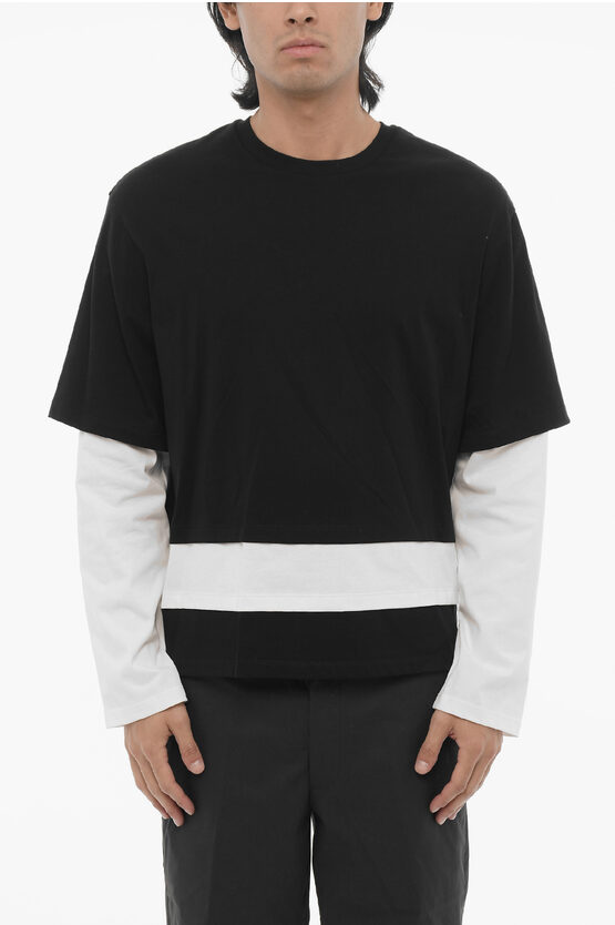 Shop Neil Barrett Long Sleeves Two-tone Ready-style Crew-neck T-shirt