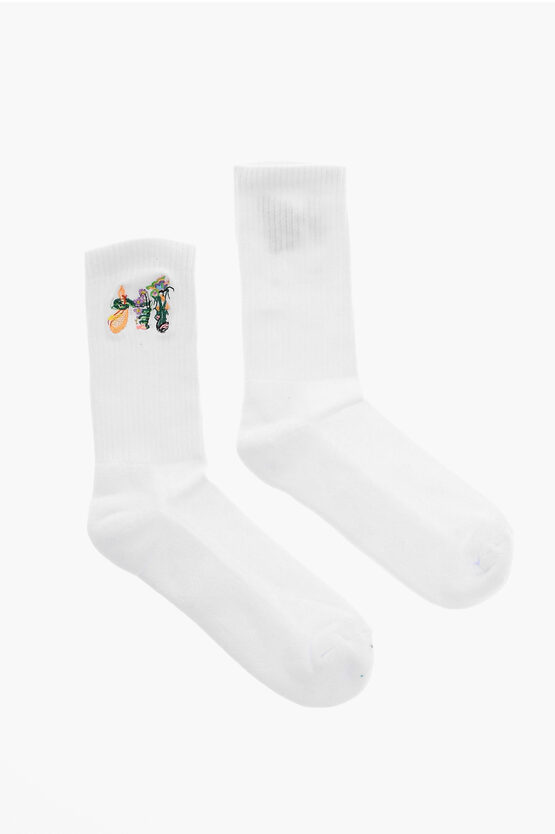 Shop Opening Ceremony Long Terry Socks With Floral Embroidery