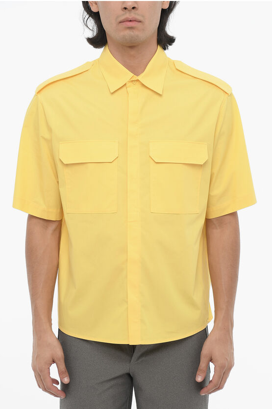 Neil Barrett Short-sleeve Cotton Shirt In 700n Yellow