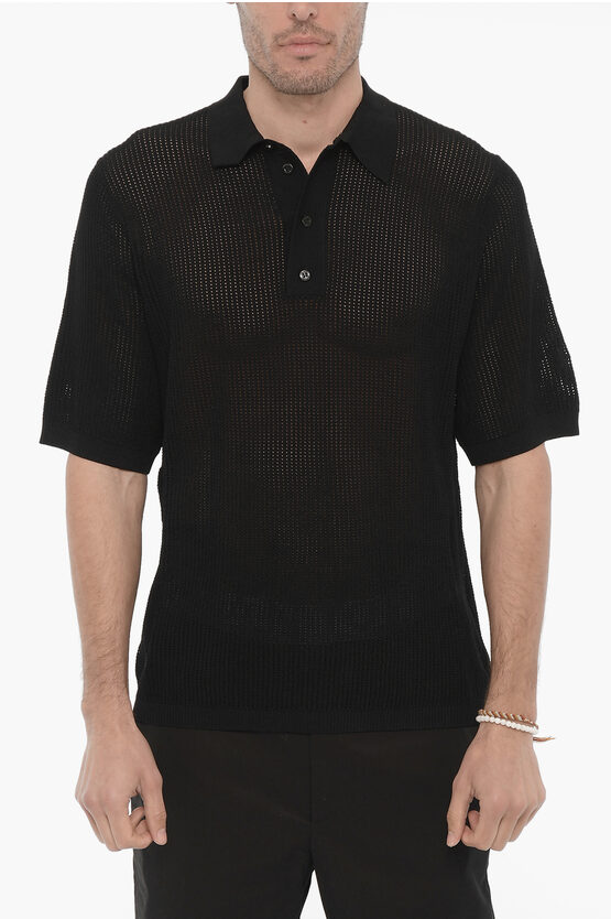 Shop Neil Barrett Loose Fit 3 Buttons Perforated Polo Shirt
