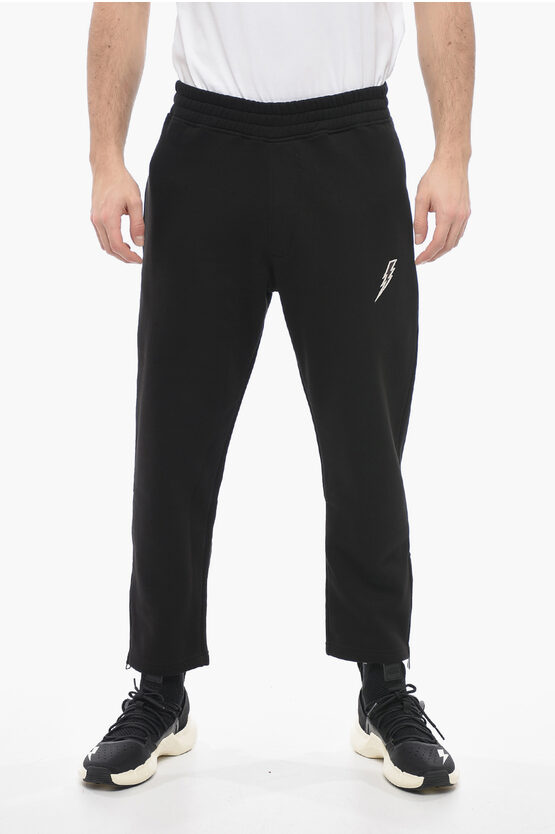 Neil Barrett Loose Fit Cotton Blend Joggers With Ankle Zip In Black