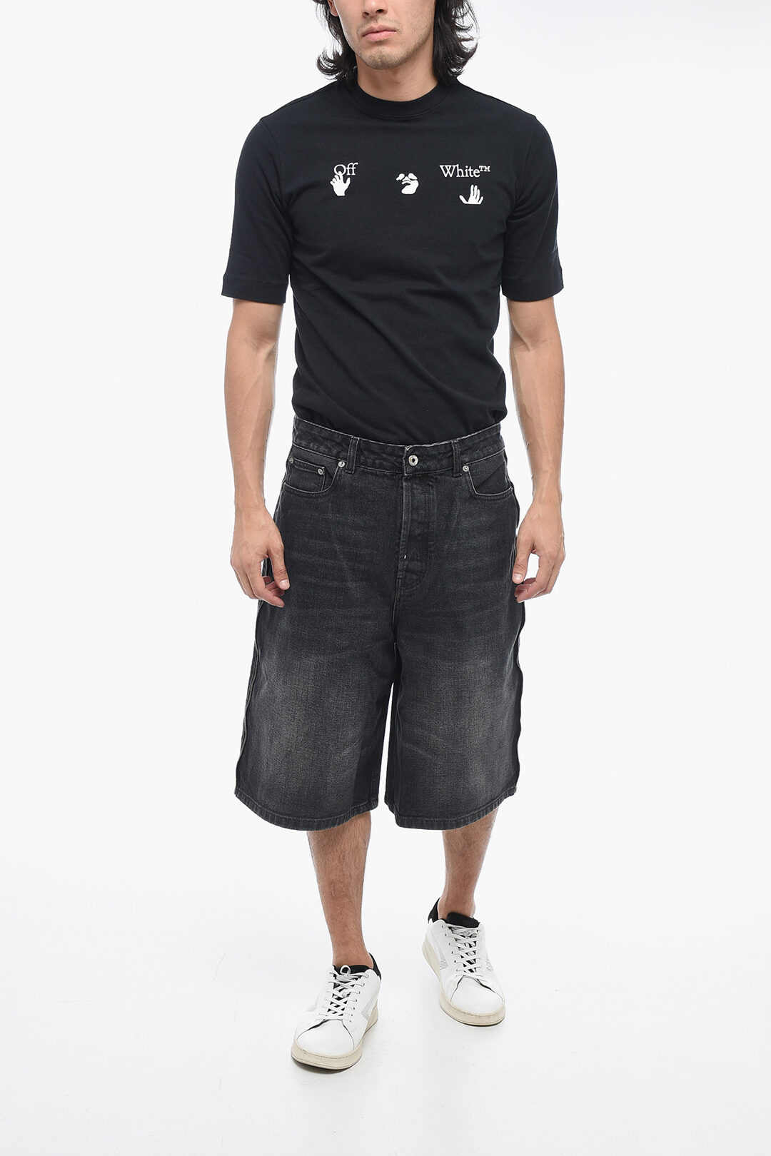 Off-White Loose-fit Denim Shorts with Zipped Detail men