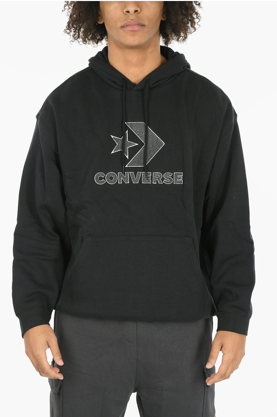 Converse Loose Fit Embossed Logo Go-to Hoodie In Black