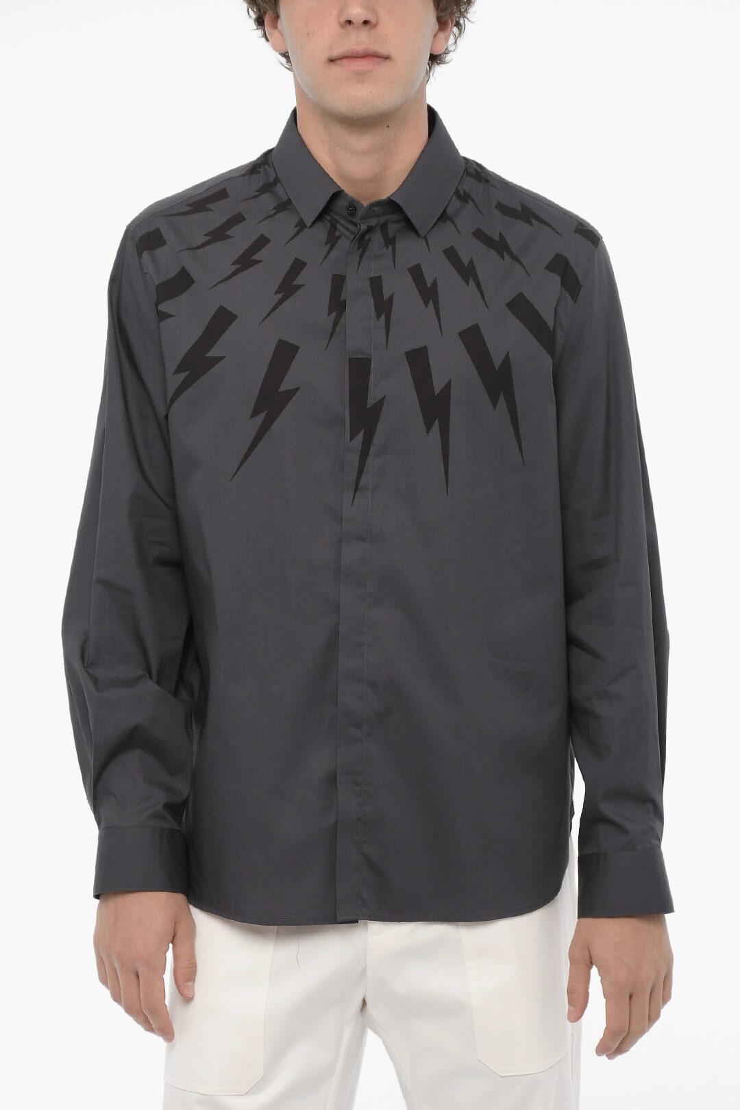 Neil Barrett Loose Fit FAIRISLE THUNDERBOLT Shirt men