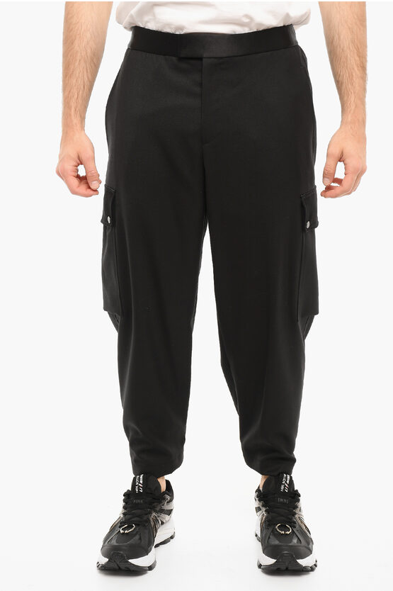 Neil Barrett Loose Fit Fireman Cargo Trousers With Satin Details In Black