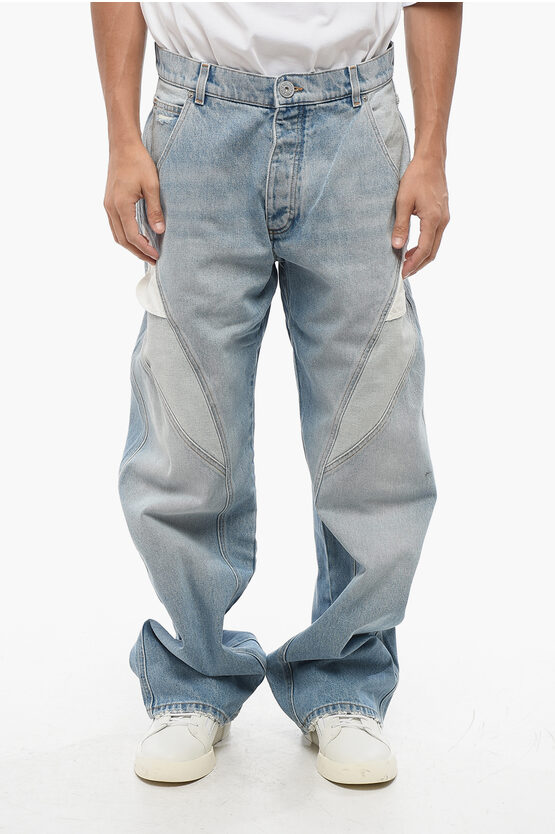 Balmain Loose Fit Jeans With Contrasting Details 26cm In Blue