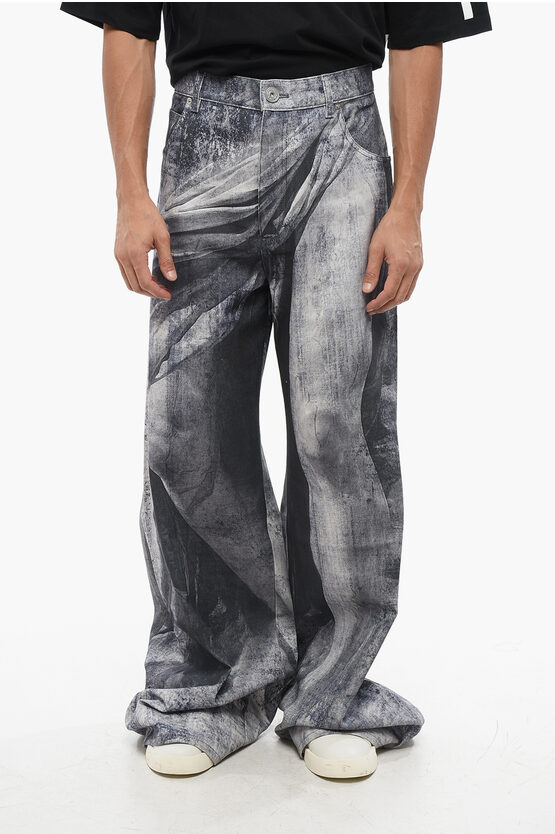 Balmain Loose Fit Jeans With Statue Print 38cm In Gray