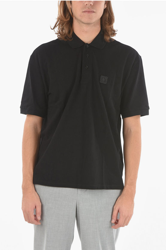 Neil Barrett Loose Fit Music Bolt Polo With Embroidered Logo In Black