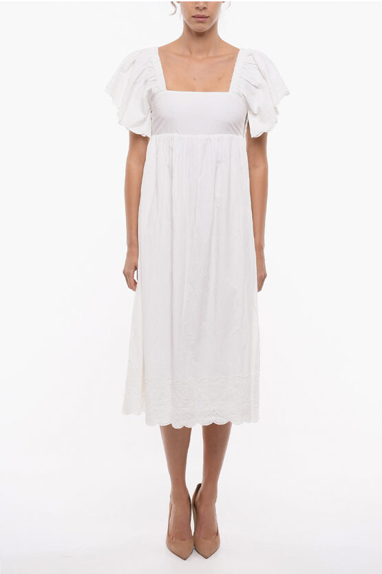 Notes Du Nord Loose Sleeve Cotton Doris Dress With Openwork Pattern Detail In White